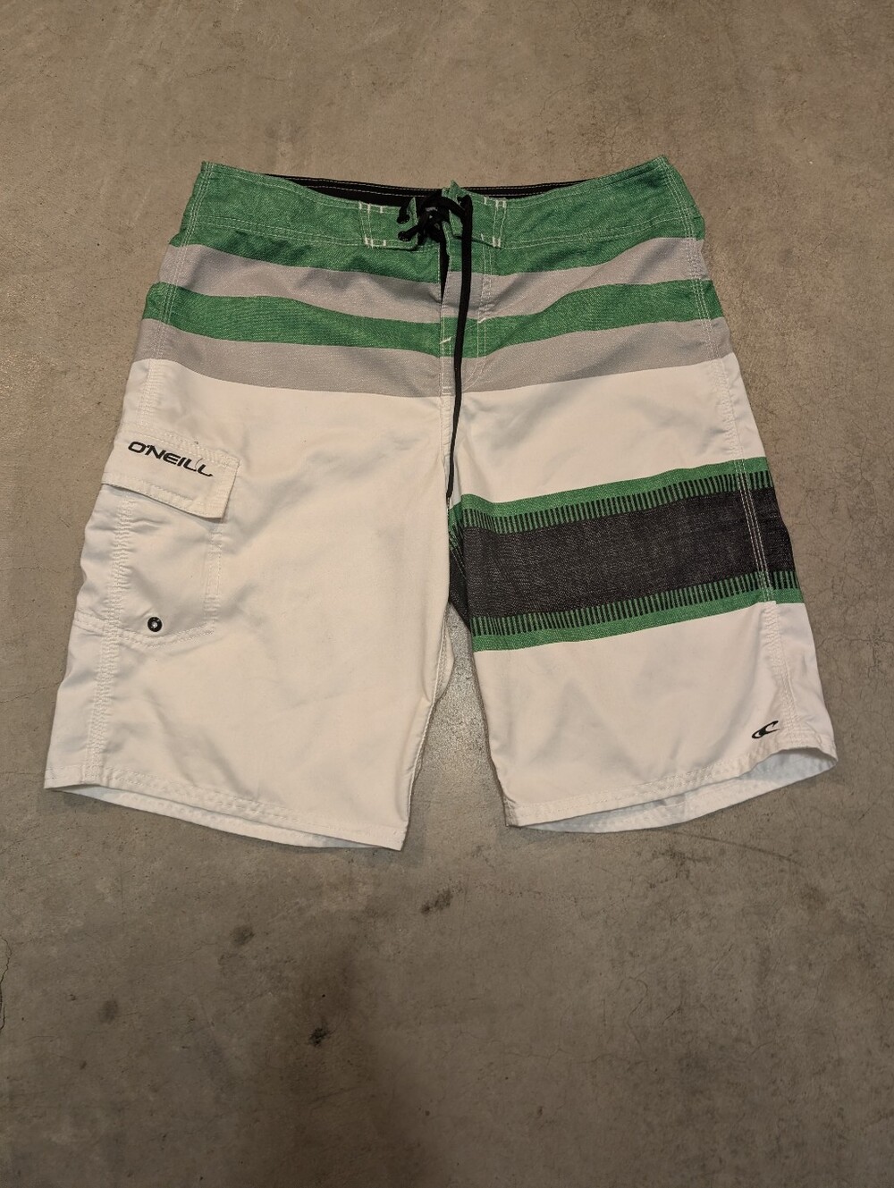 O'Neil Board Shorts Mens 31 White Green Striped Summer Beach